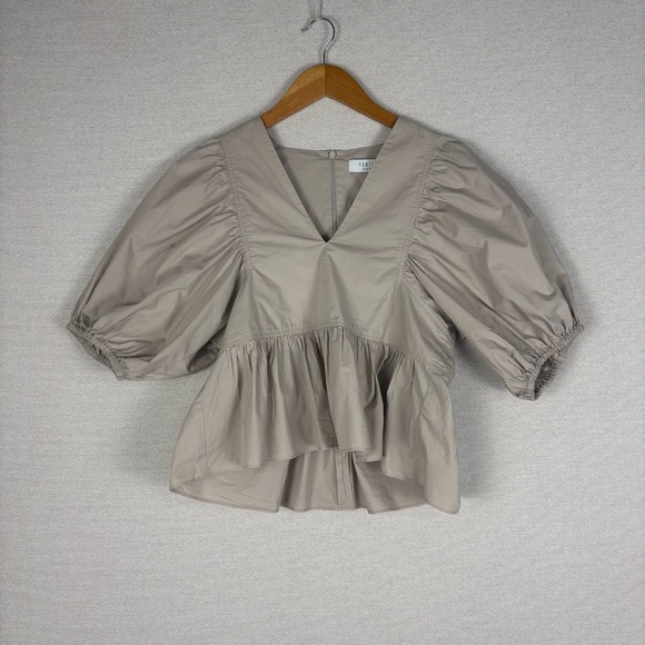 Hunter Bell Landry Top Womens XS Poplin Cotton Puff Short Sleeve Cropped